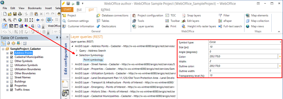 Transferring the customized selection symbol to the WebOffice 10.6 project