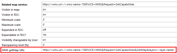 WMS GetMap URL configuration