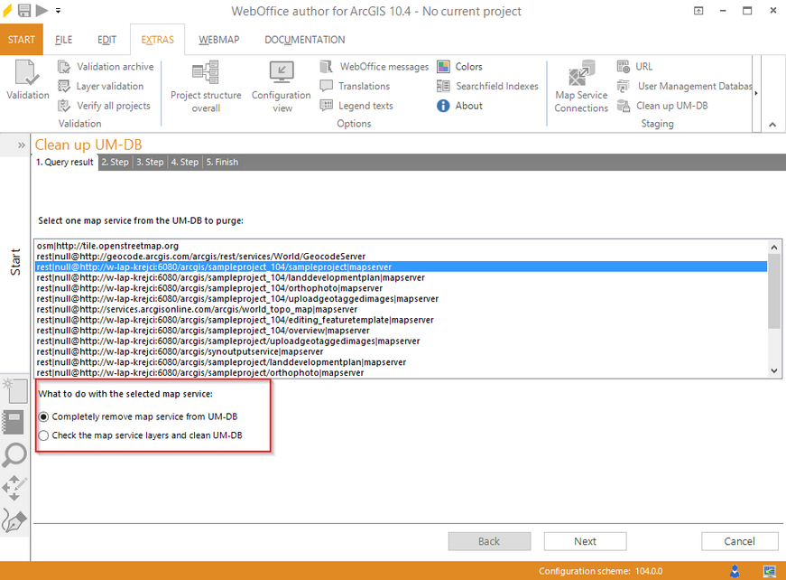 Selection of the desired action of the chosen map service Selection of the desired action of the chosen map service