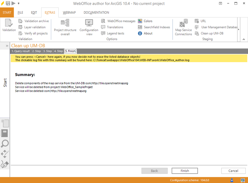 Summary of the wizard for the action "Completely remove map service from UM-DB" Summary of the wizard for the action "Completely remove map service from UM-DB"
