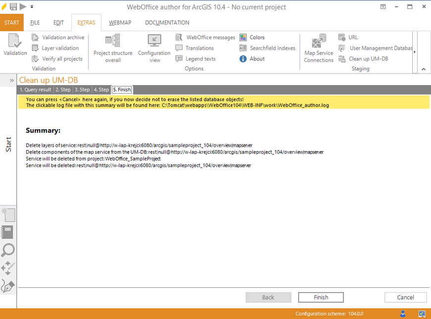 Summary of the wizard "Check the map service layers and clean UM-DB" Summary of the wizard "Check the map service layers and clean UM-DB"