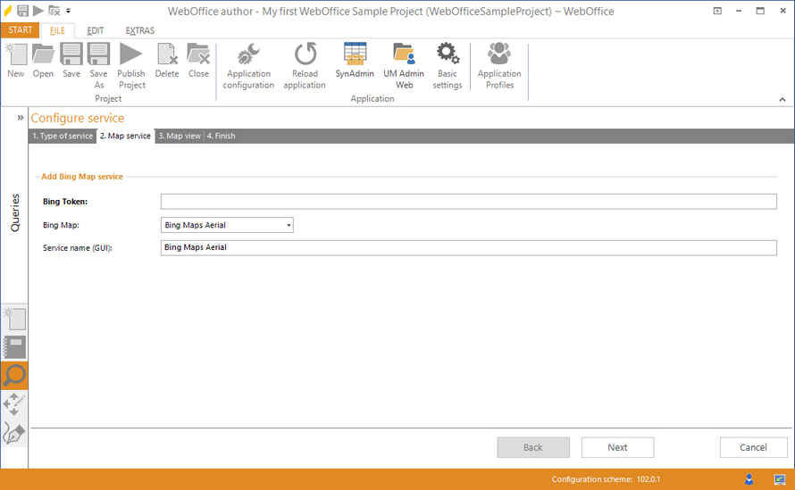 Wizard "Add service" - select an Bing map service