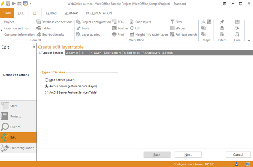 Wizard "Create edit layer/table" - ArcGIS Server Feature Service (Layer)