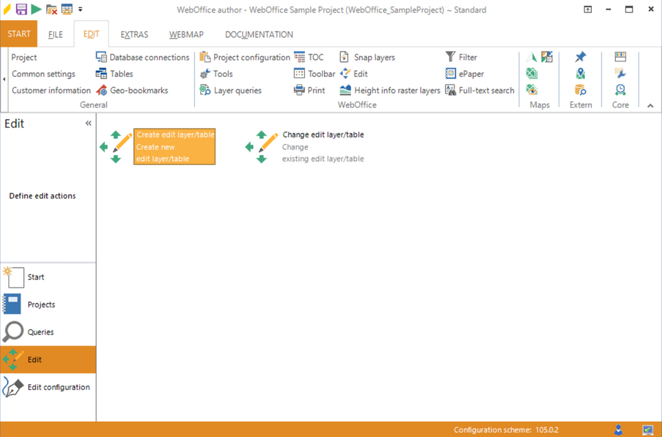 Starting the wizard "Create edit layer/table"