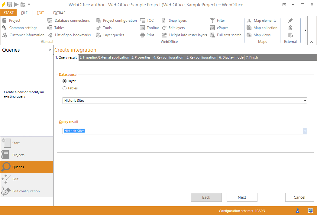 Wizard "Create integration" - query result
