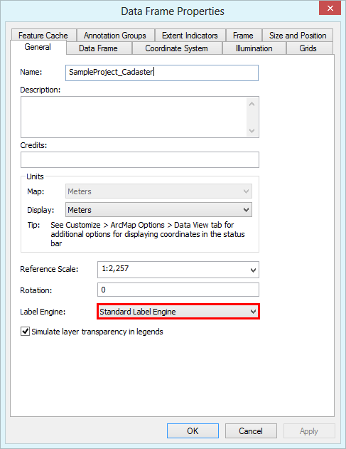 Labeling engine setting in data frame properties Labeling engine setting in data frame properties