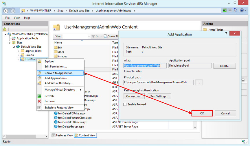 Convert the virtual directory into an application