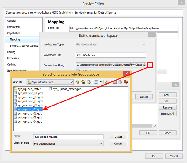 Add dynamic workspace - select a file geodatabase