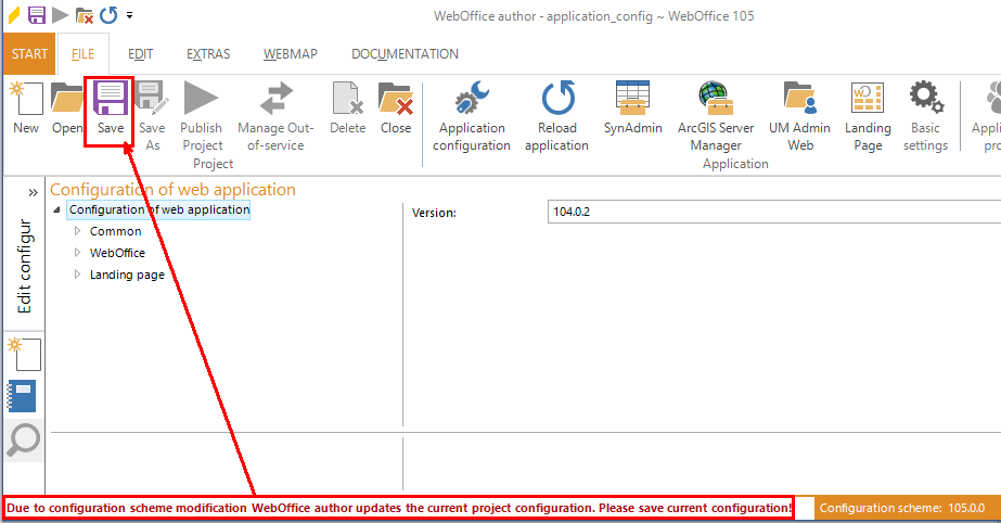 Open application configuration - Save updated configuration