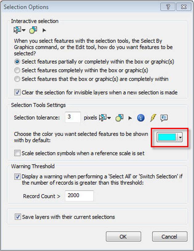 Predefined selection setting and color