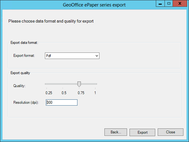  GeoOffice ePaper series export dialog
