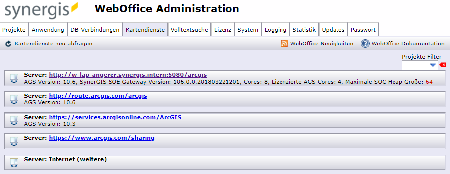 SynAdmin - Reiter Kartendienste SynAdmin - Reiter Kartendienste