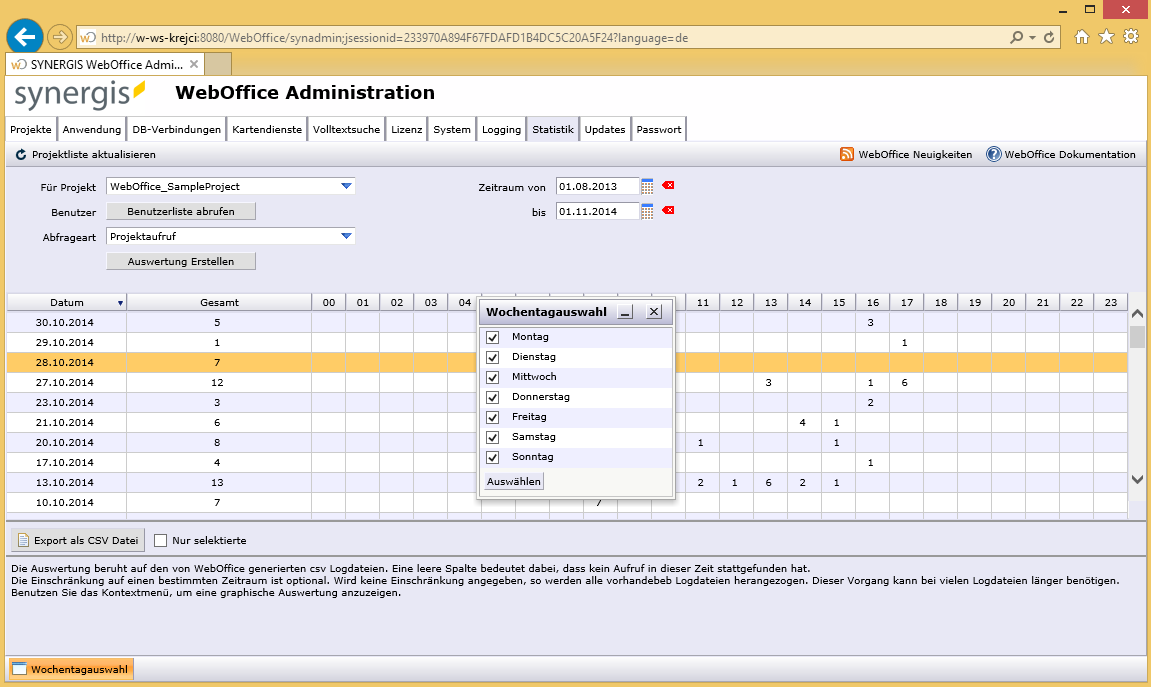 Selektion der spezifischen Wochentage Selektion der spezifischen Wochentage