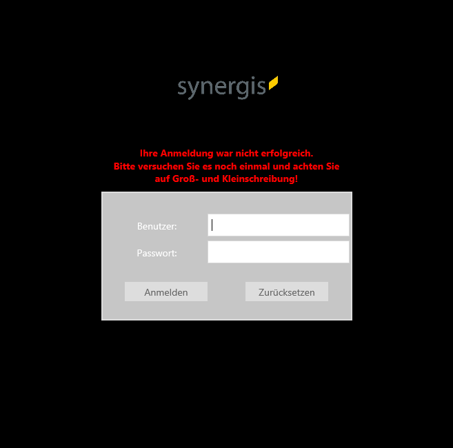 Loginseite - Keine erfolgreiche Authentifizierung Loginseite - Keine erfolgreiche Authentifizierung