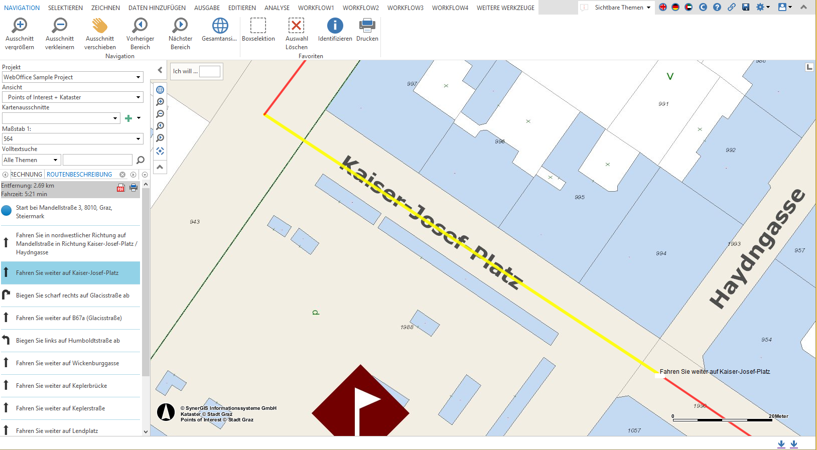 Selektion der einzelnen Routensegemente inkusive Beschreibung im Kartenbereich Selektion der einzelnen Routensegemente inkusive Beschreibung im Kartenbereich