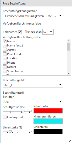 Aufgeklappter Dialog 'Freies Beschriften' im WebOffice core client Aufgeklappter Dialog 'Freies Beschriften' im WebOffice core client