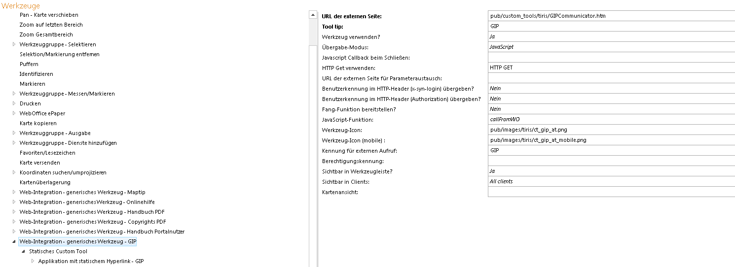Konfiguration eines generischen Werkzeuges für den GIP Communicator Aufruf