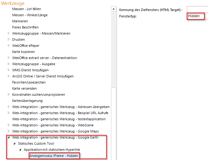 Konfiguration eines Statischen Custom Tool für Google Earth Widget ©