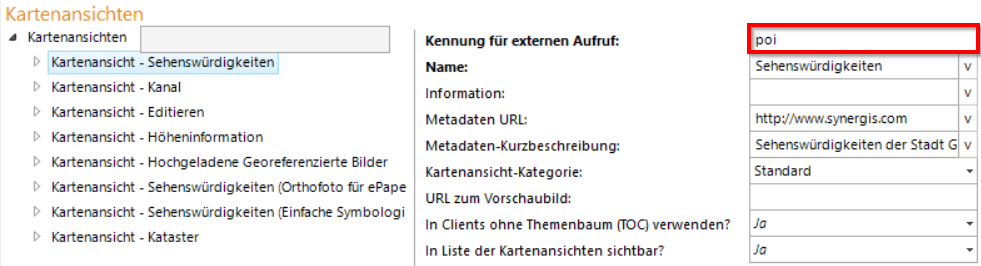 Kartenansichten - Kennung für externen Aufruf Kartenansichten - Kennung für externen Aufruf