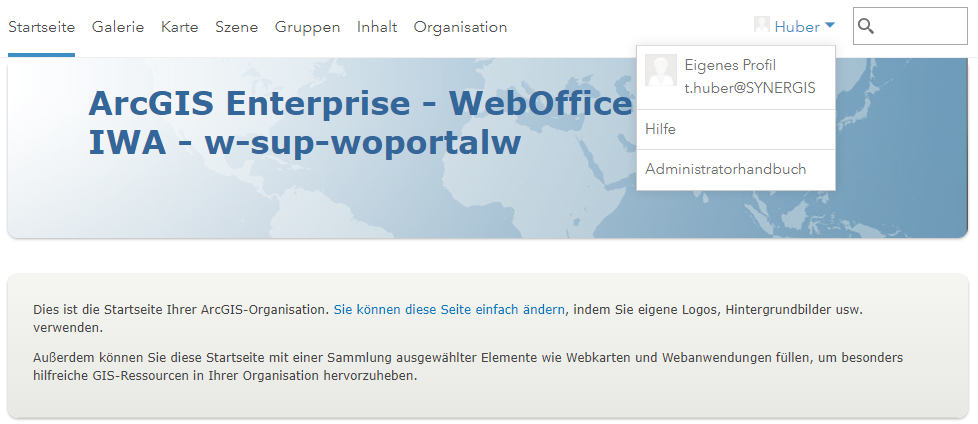 Benutzer wird einmalig und automatisch an der Portal-Website aktiviert (Beispiel: SynerGIS Portal) Benutzer wird einmalig und automatisch an der Portal-Website aktiviert (Beispiel: SynerGIS Portal)