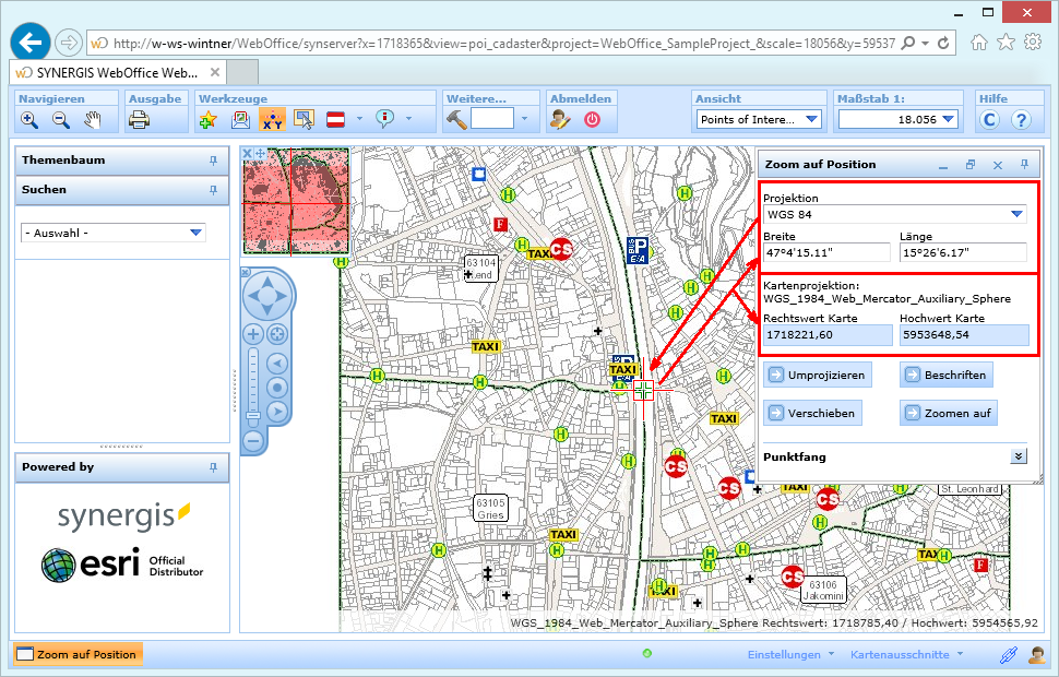 Koordinaten im WebOffice html Client mit einem Klick in die Karte aufnehmen und umprojizieren Koordinaten im WebOffice html Client mit einem Klick in die Karte aufnehmen und umprojizieren