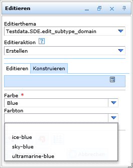 Nachdem die Farbe ausgewählt wurde, werden im zweiten Feld nur gültige Farbtöne angezeigt Nachdem die Farbe ausgewählt wurde, werden im zweiten Feld nur gültige Farbtöne angezeigt