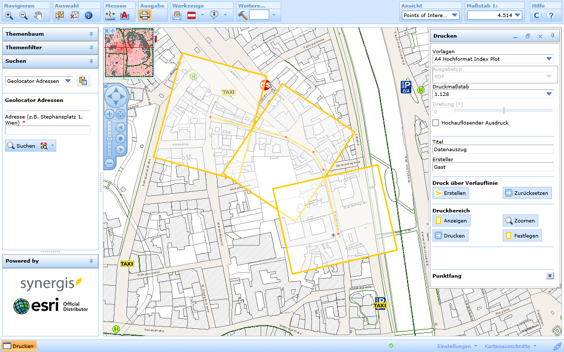Vorschau der Druckblätter entlang der Verlauflinie Vorschau der Druckblätter entlang der Verlauflinie