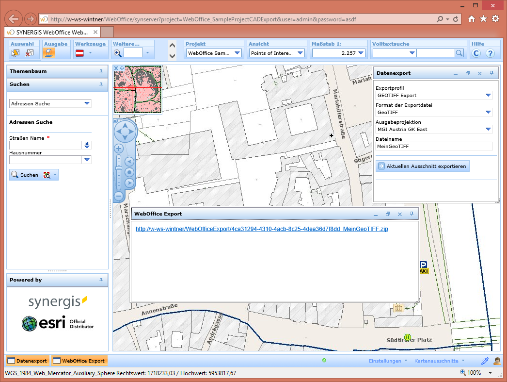 Exportieren eines GeoTIFFs im WebOffice html Client Exportieren eines GeoTIFFs im WebOffice html Client