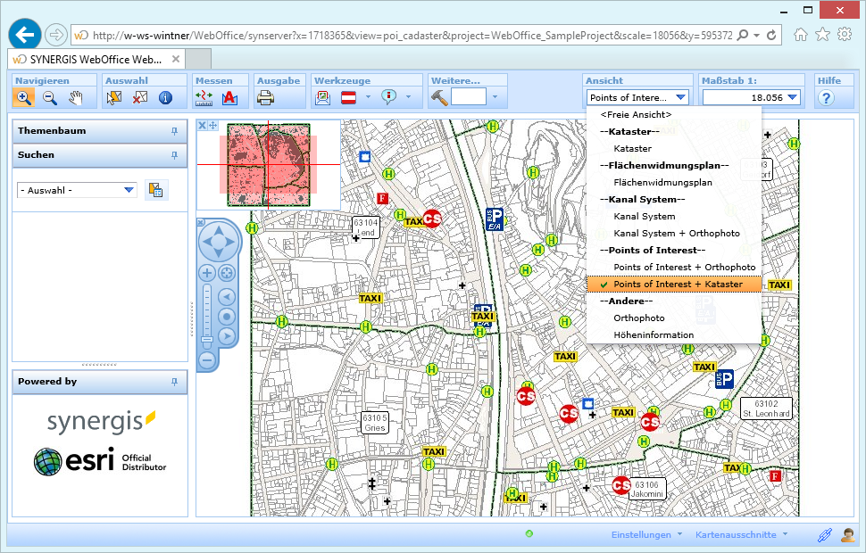 Selektion einer Kartenansicht aus der strukturierten Liste Selektion einer Kartenansicht aus der strukturierten Liste