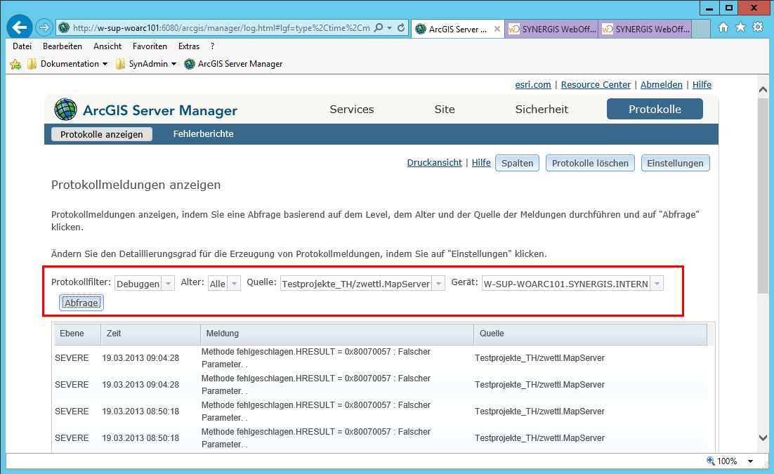 Beispiel Log zeigt Protokoll-Level Benachrichtigungen Beispiel Log zeigt Protokoll-Level Benachrichtigungen
