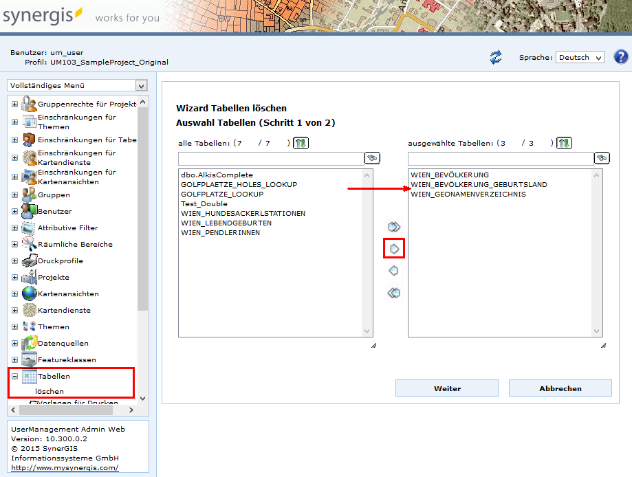 Usermanagement - Löschen von Tabellen Usermanagement - Löschen von Tabellen