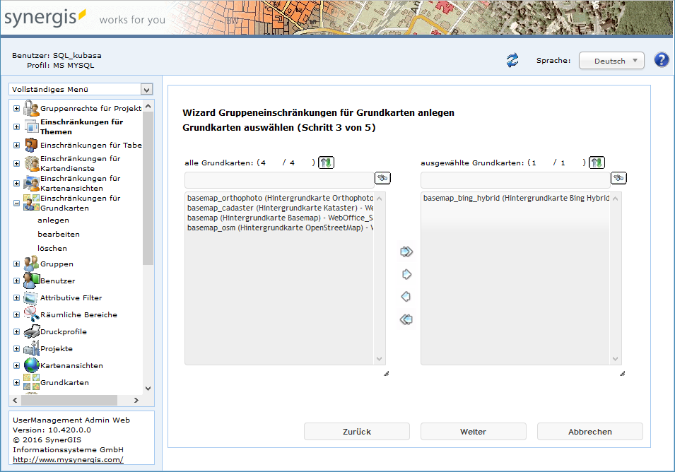 Gruppeneinschränkungen für Grundkarten anlegen - Schritt 3 Grundkarte auswählen Gruppeneinschränkungen für Grundkarten anlegen - Schritt 3 Grundkarte auswählen
