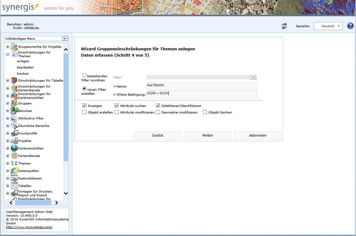 Anlegen Gruppeneinschränkungen für Themen - Schritt 4 Daten erfassen Anlegen Gruppeneinschränkungen für Themen - Schritt 4 Daten erfassen