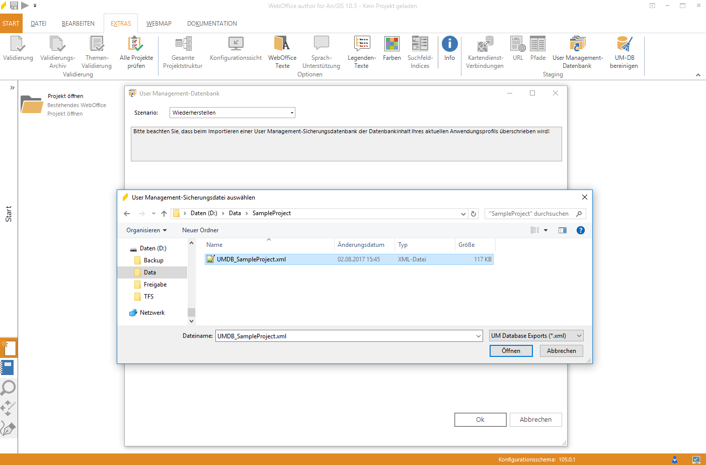 Wählen Sie die Beispiel UMDB XML Datei Wählen Sie die Beispiel UMDB XML Datei