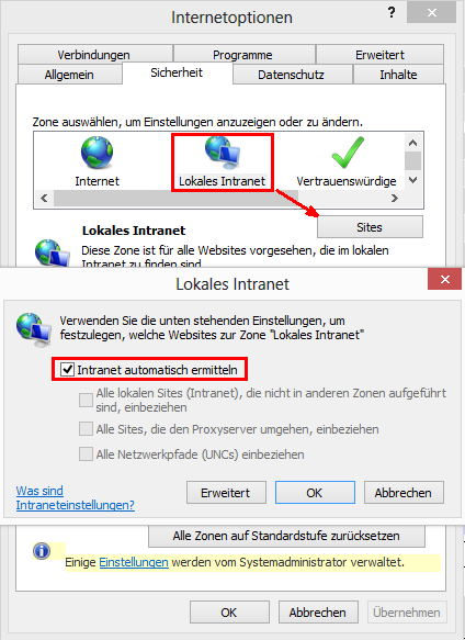 IE Sicherheitseinstellungen