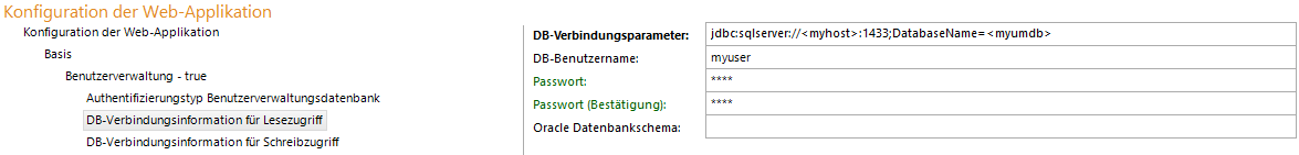 DB-Verbindungsinformation für Lesezugriff - Konfiguration DB-Verbindungsinformation für Lesezugriff - Konfiguration