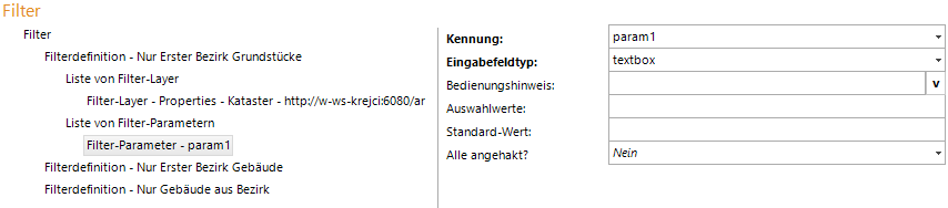 Konfiguration von Filter Parameter Konfiguration von Filter Parameter