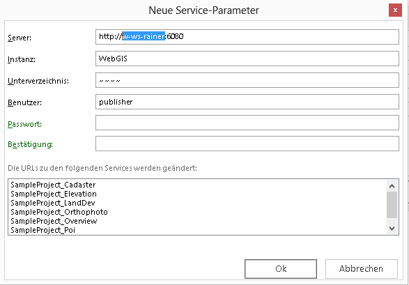 Ändern von Parametern der Kartendienstverbindungen Ändern von Parametern der Kartendienstverbindungen