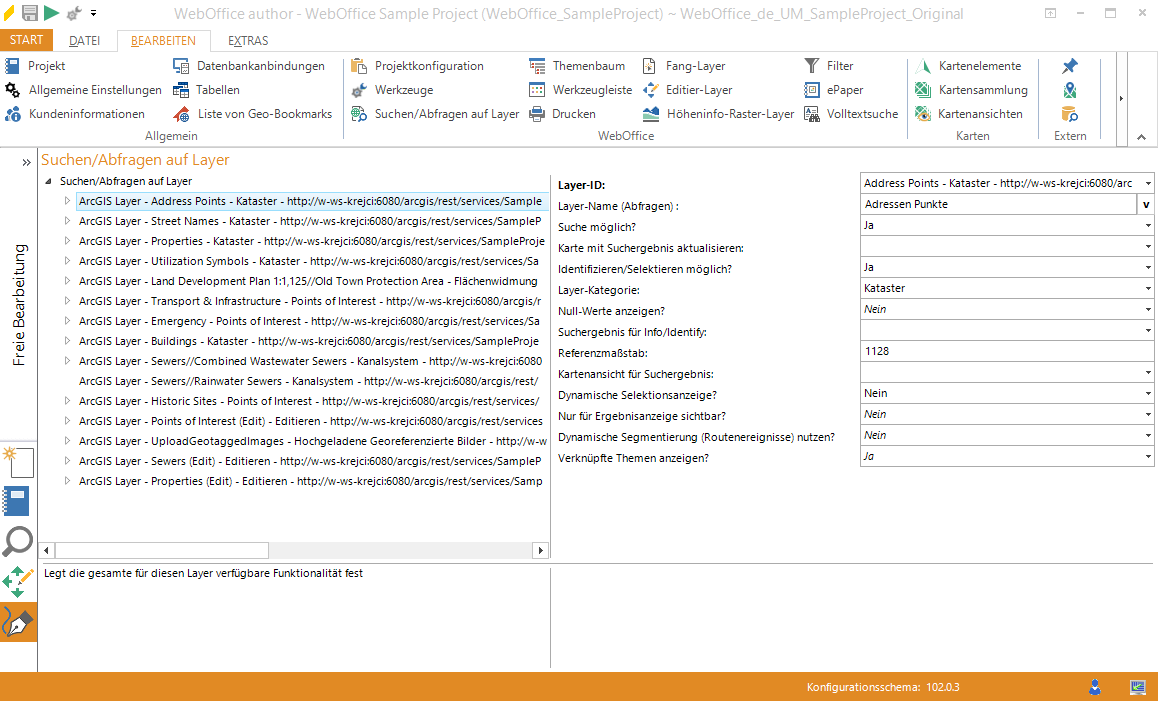 Konfigurationsbaum auf der linken Seite, Konfigurationsformular auf der rechten Seite