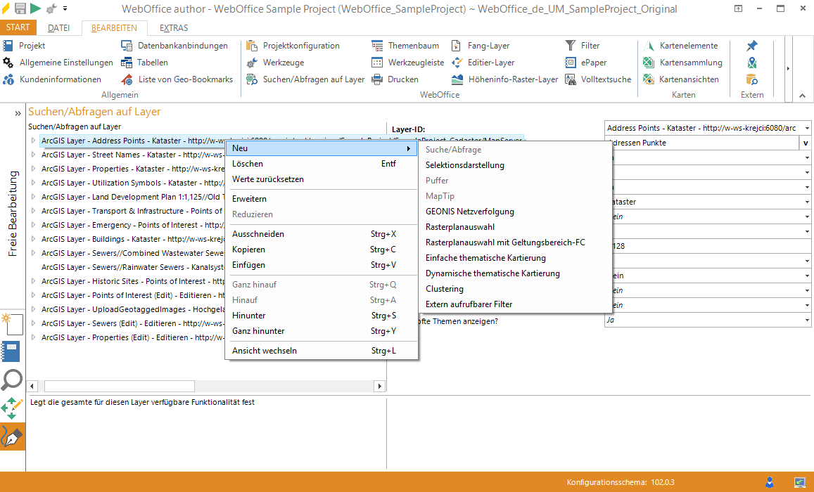 Kontextmenü des Konfigurationsbaumes