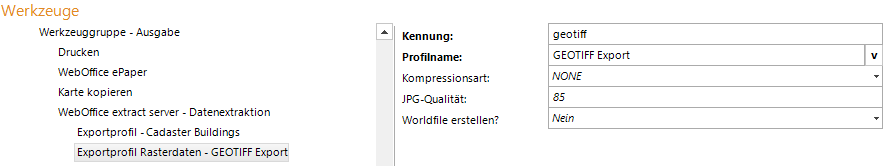 Konfiguration des Exportprofils für Rasterdaten Konfiguration des Exportprofils für Rasterdaten