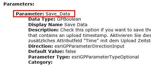 Identifizierung der Geoprocessing Parameter-Namen im ArcGIS REST Service Verzeichnis