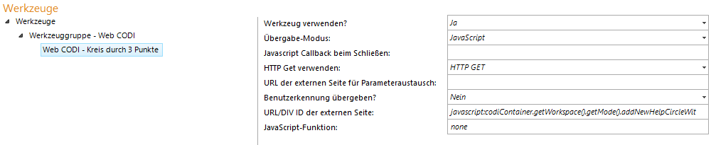 Konfiguration - Web CODI Kreis durch 3 Punkte Konfiguration - Web CODI Kreis durch 3 Punkte