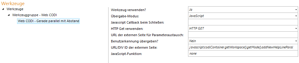 Konfiguration - Web CODI Gerade parallel mit Abstand