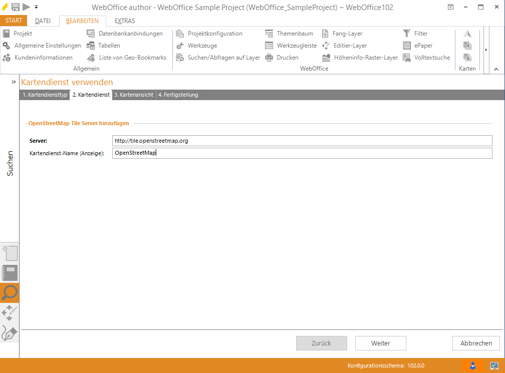 Assistent "Kartendienst himzufügen" - Auswahl eines OpenStreetMap Teil Server Assistent "Kartendienst himzufügen" - Auswahl eines OpenStreetMap Teil Server