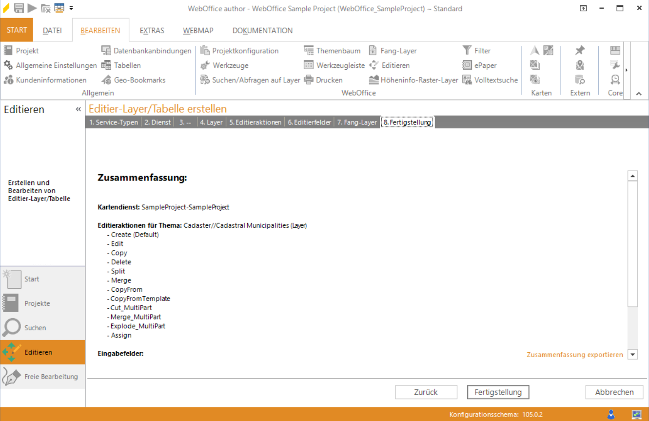 Assistent "Editier-Layer/Tabelle erstellen" - Zusammenfassung Assistent "Editier-Layer/Tabelle erstellen" - Zusammenfassung