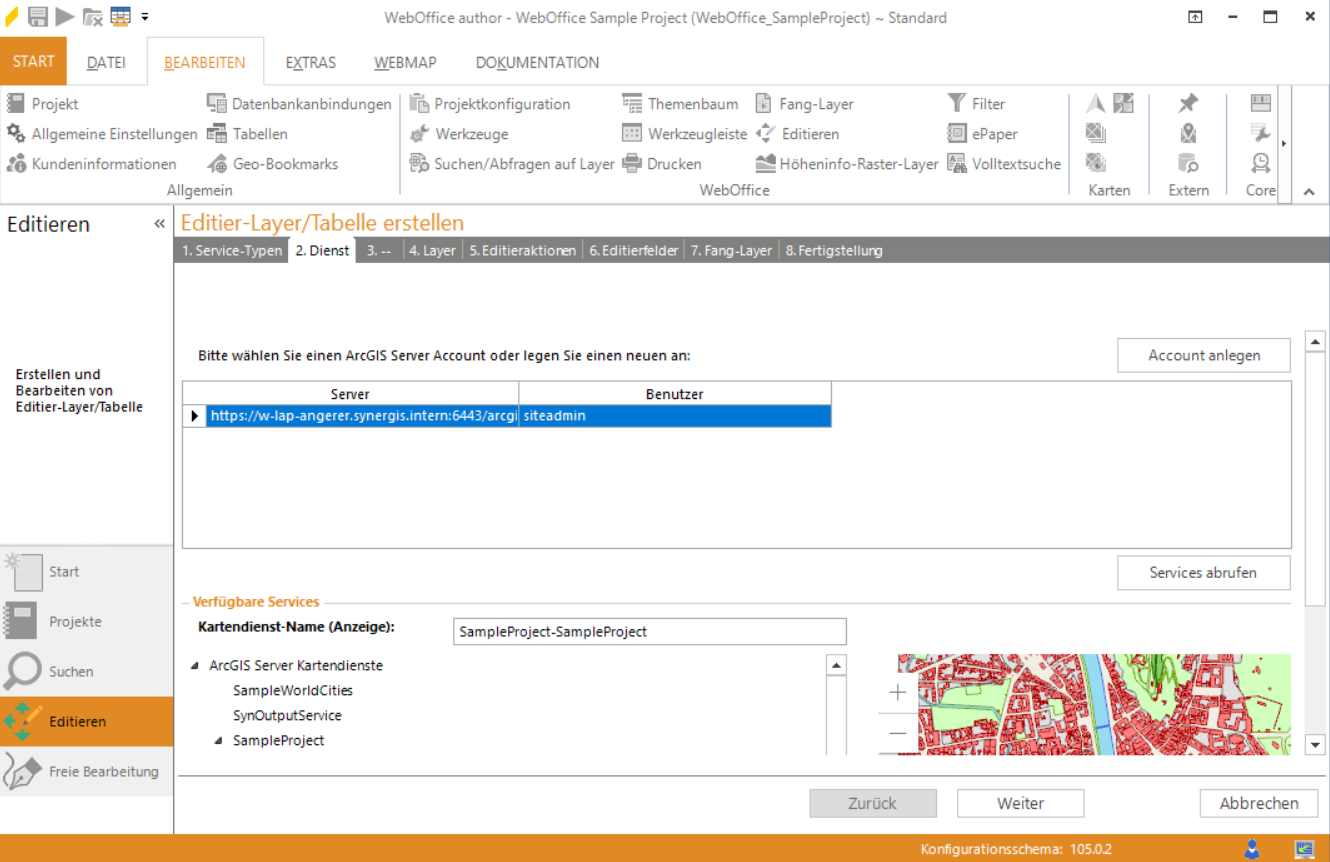 Assistent "Editier-Layer/Tabelle erstellen" - Kartendienst auswählen Assistent "Editier-Layer/Tabelle erstellen" - Kartendienst auswählen