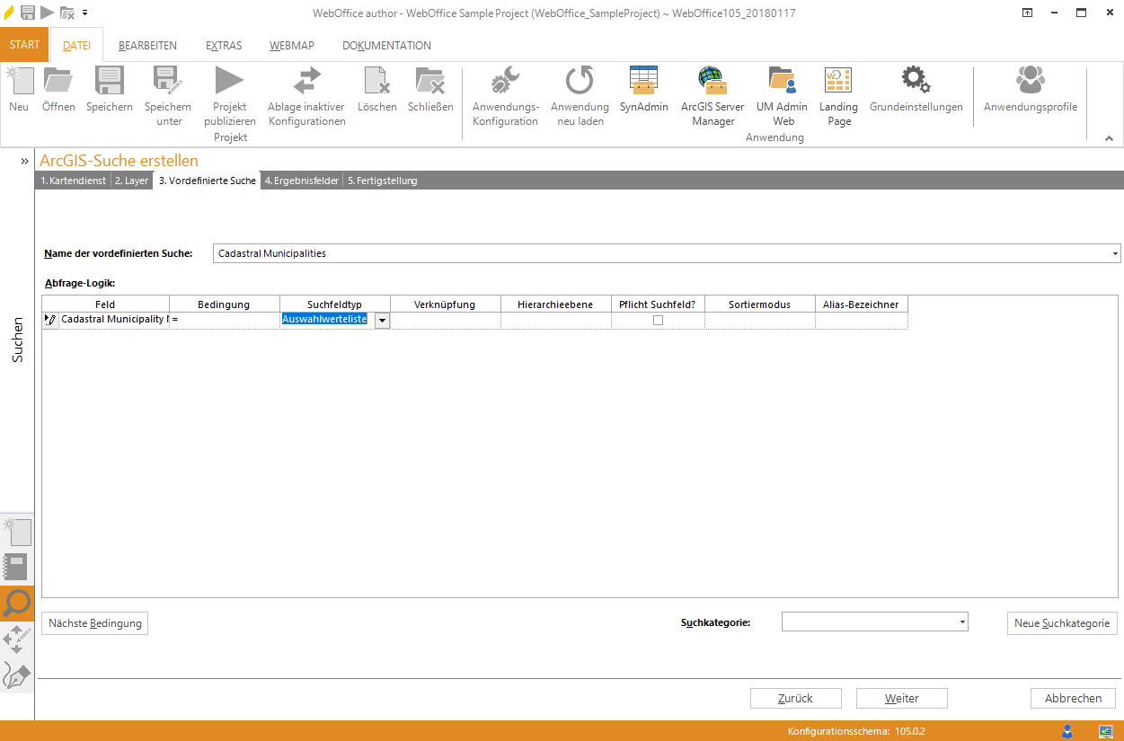 Assistent "ArcGIS-Suche erstellen" - Vordefinierte Suche erstellen