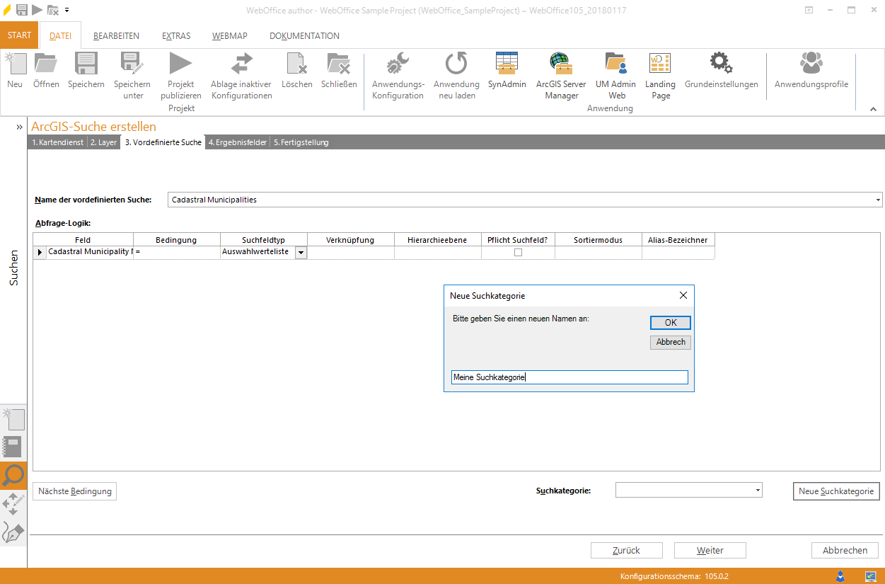 Assistent "ArcGIS-Suche erstellen" - Suchkategorie erstellen
