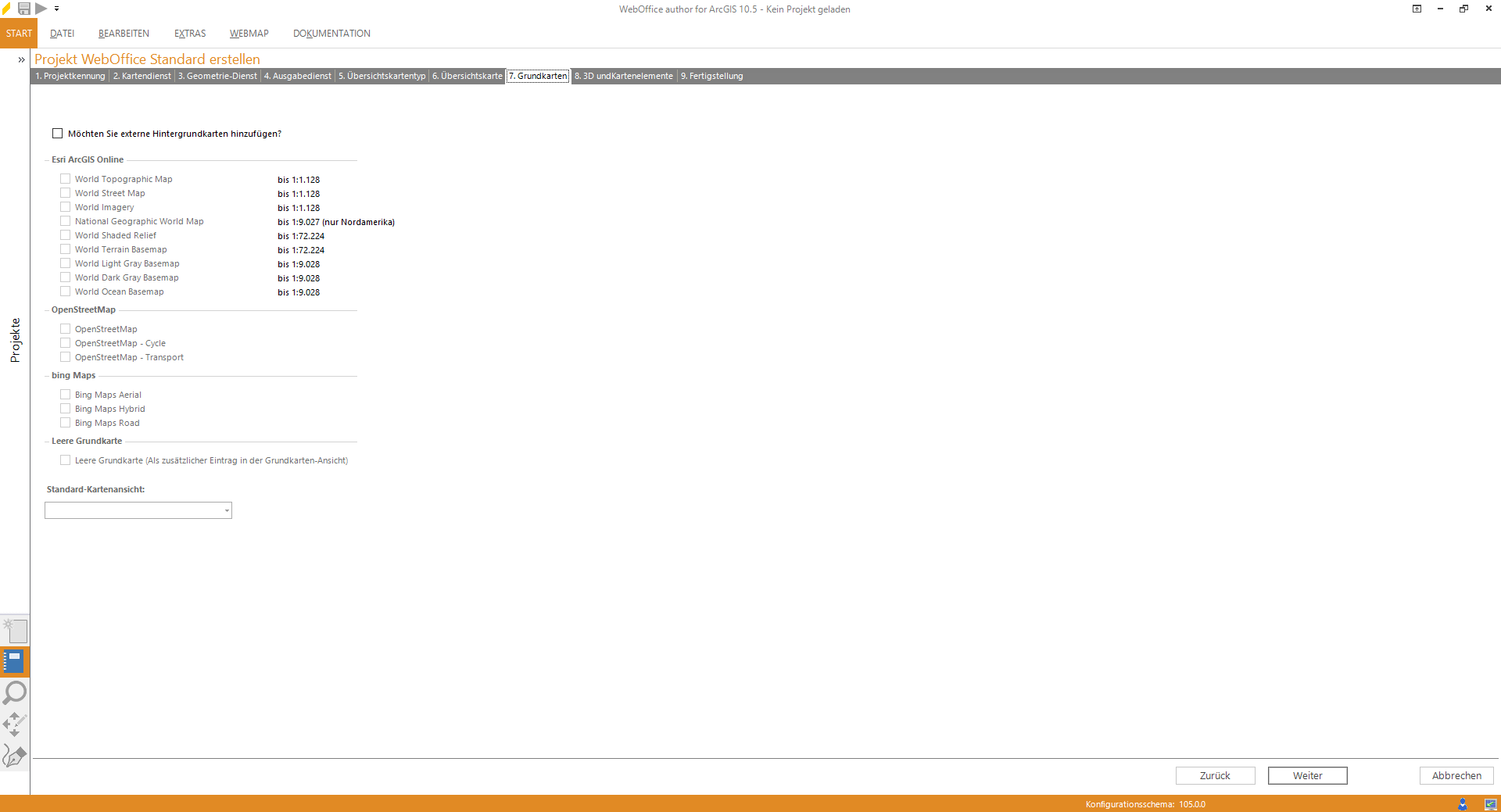 Wizard "Projekt erstellen" - Hintergrundkarte Wizard "Projekt erstellen" - Hintergrundkarte